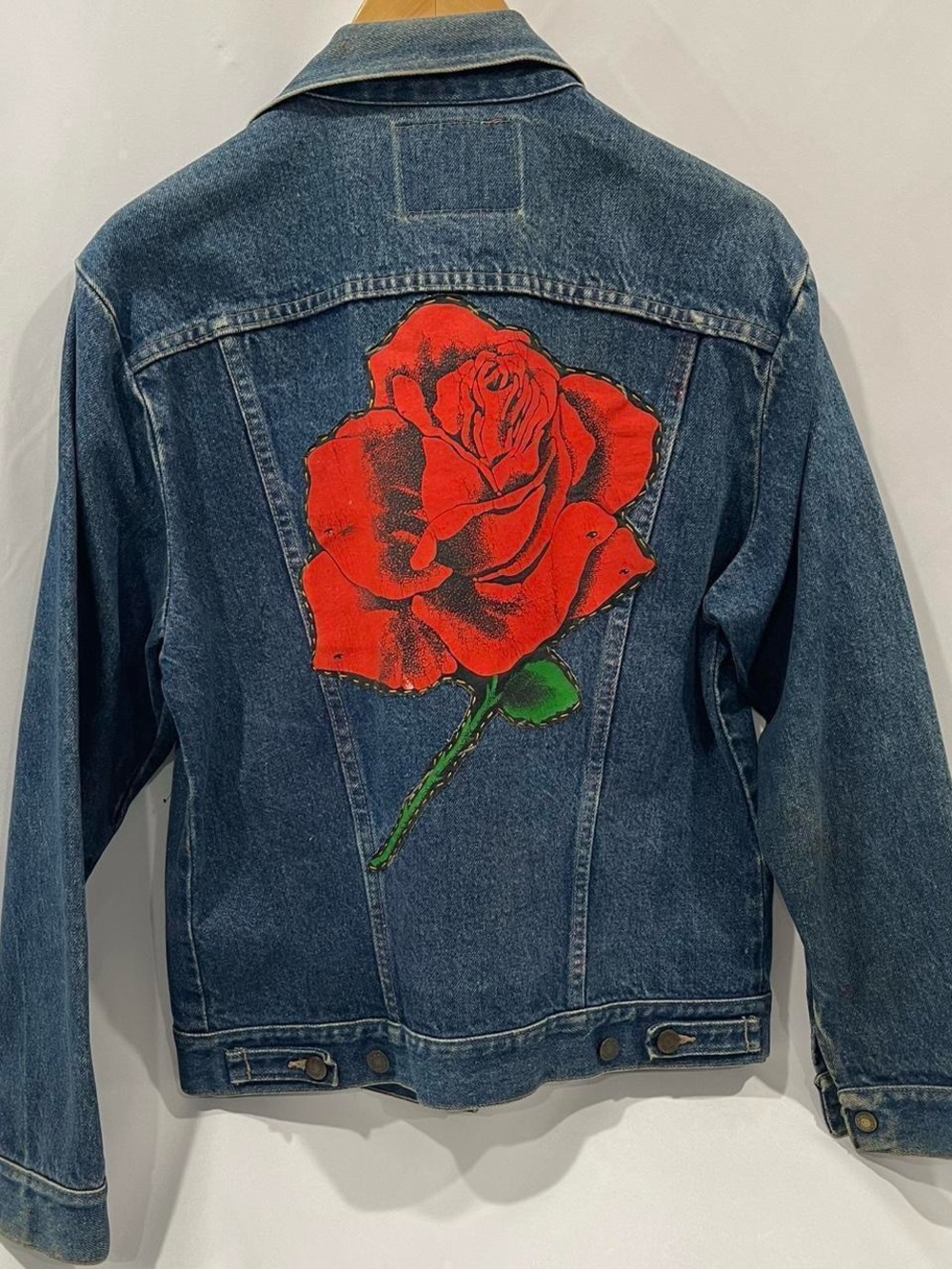 Wrangler Dark Blue Denim Jacket with Red Rose Back Art